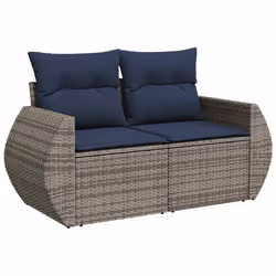vidaXL 7 Piece Garden Sofa Set with Cushions Poly Rattan Acacia - grey - Additional view 4