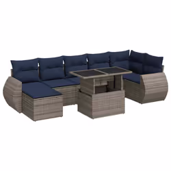 vidaXL 8 Piece Garden Sofa Set with Cushions Poly Rattan Acacia - grey