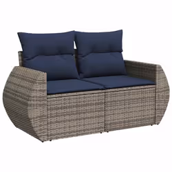 vidaXL 11 Piece Garden Sofa Set with Cushions Poly Rattan Acacia - grey