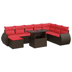 vidaXL 11 Piece Garden Sofa Set with Cushions Poly Rattan Acacia - brown