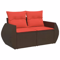 vidaXL 11 Piece Garden Sofa Set with Cushions Poly Rattan Acacia - brown