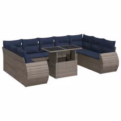 vidaXL 10 Piece Garden Sofa Set with Cushions Poly Rattan Acacia - grey