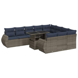 vidaXL 11 Piece Garden Sofa Set with Cushions Poly Rattan Acacia - grey