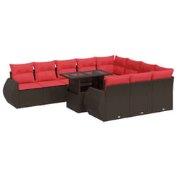 vidaXL 11 Piece Garden Sofa Set with Cushions Poly Rattan Acacia - brown