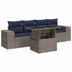 vidaXL 5 Piece Garden Sofa Set with Cushions Poly Rattan Acacia - grey