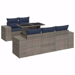 vidaXL 6 Piece Garden Sofa Set with Cushions Poly Rattan Acacia - grey