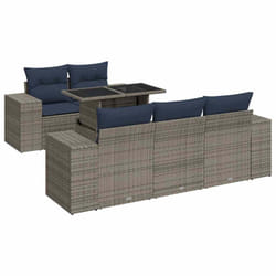 vidaXL 6 Piece Garden Sofa Set with Cushions Poly Rattan Acacia - grey