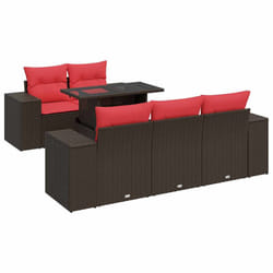 vidaXL 6 Piece Garden Sofa Set with Cushions Poly Rattan Acacia - brown