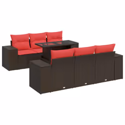vidaXL 7 Piece Garden Sofa Set with Cushions Poly Rattan Acacia - brown