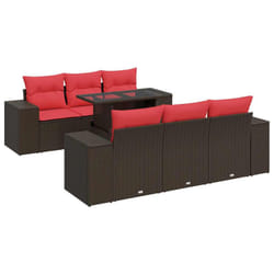vidaXL 7 Piece Garden Sofa Set with Cushions Poly Rattan Acacia - brown