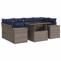 vidaXL 7 Piece Garden Sofa Set with Cushions Poly Rattan Acacia - grey