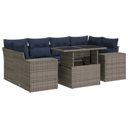 vidaXL 7 Piece Garden Sofa Set with Cushions Poly Rattan Acacia - grey