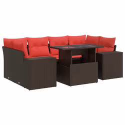 vidaXL 7 Piece Garden Sofa Set with Cushions Poly Rattan Acacia - brown