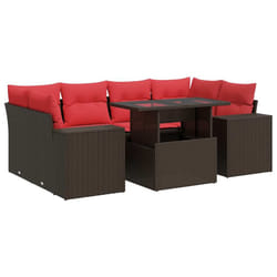 vidaXL 7 Piece Garden Sofa Set with Cushions Poly Rattan Acacia - brown