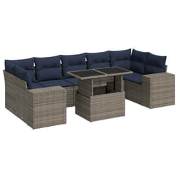 vidaXL 8 Piece Garden Sofa Set with Cushions Poly Rattan Acacia - grey