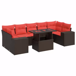 vidaXL 8 Piece Garden Sofa Set with Cushions Poly Rattan Acacia - brown