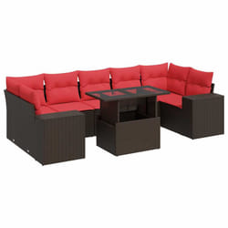 vidaXL 8 Piece Garden Sofa Set with Cushions Poly Rattan Acacia - brown