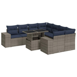 vidaXL 9 Piece Garden Sofa Set with Cushions Poly Rattan Acacia - grey
