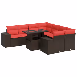 vidaXL 9 Piece Garden Sofa Set with Cushions Poly Rattan Acacia - brown