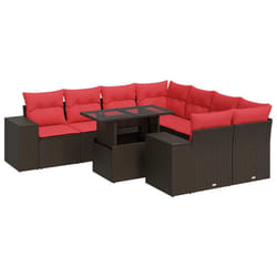 vidaXL 9 Piece Garden Sofa Set with Cushions Poly Rattan Acacia - brown