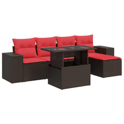 vidaXL 6 Piece Garden Sofa Set with Cushions Poly Rattan Acacia - brown