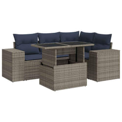 vidaXL Garden Sofa Set with Cushions Poly Rattan Acacia - grey