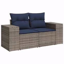 vidaXL Garden Sofa Set with Cushions Poly Rattan Acacia - grey - Additional view 4
