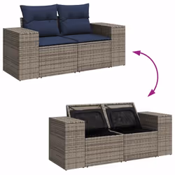 vidaXL Garden Sofa Set with Cushions Poly Rattan Acacia - grey - Additional view 6