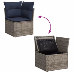 vidaXL Garden Sofa Set with Cushions Poly Rattan Acacia - grey - Additional view 8