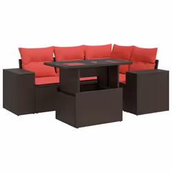 vidaXL Garden Sofa Set with Cushions Poly Rattan Acacia - brown