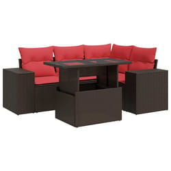 vidaXL Garden Sofa Set with Cushions Poly Rattan Acacia - brown