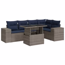 vidaXL 6 Piece Garden Sofa Set with Cushions Poly Rattan Acacia - grey