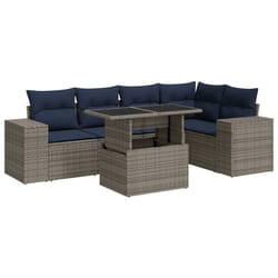 vidaXL 6 Piece Garden Sofa Set with Cushions Poly Rattan Acacia - grey