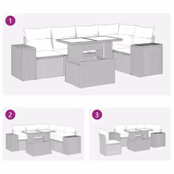 vidaXL 6 Piece Garden Sofa Set with Cushions Poly Rattan Acacia - grey - Additional view 10