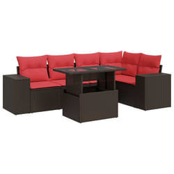 vidaXL 6 Piece Garden Sofa Set with Cushions Poly Rattan Acacia - brown