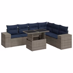 vidaXL 14 Piece Garden Sofa Set with Cushions Poly Rattan Acacia - grey
