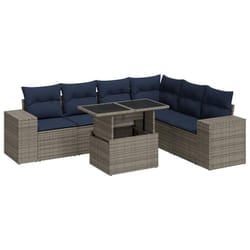 vidaXL 14 Piece Garden Sofa Set with Cushions Poly Rattan Acacia - grey