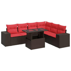 vidaXL 14 Piece Garden Sofa Set with Cushions Poly Rattan Acacia - brown