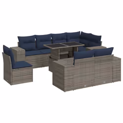 vidaXL Garden Sofa Set with Cushions Poly Rattan Acacia - grey