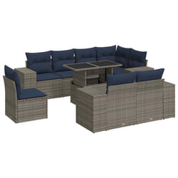 vidaXL Garden Sofa Set with Cushions Poly Rattan Acacia - grey