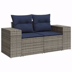 vidaXL Garden Sofa Set with Cushions Poly Rattan Acacia - grey