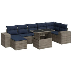 vidaXL Garden Sofa Set 14 Piece with Cushions Outdoor Sofa Poly Rattan Acacia - grey