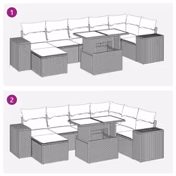 vidaXL Garden Sofa Set 14 Piece with Cushions Outdoor Sofa Poly Rattan Acacia - grey - Additional view 7