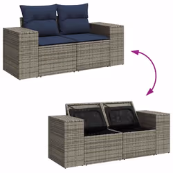 vidaXL Garden Sofa Set 14 Piece with Cushions Outdoor Sofa Poly Rattan Acacia - grey - Additional view 8