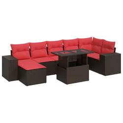 vidaXL Garden Sofa Set 14 Piece with Cushions Outdoor Sofa Poly Rattan Acacia - brown