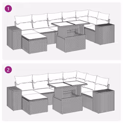 vidaXL Garden Sofa Set 14 Piece with Cushions Outdoor Sofa Poly Rattan Acacia - brown - Additional view 7