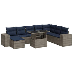 vidaXL Garden Sofa Set with Cushions Poly Rattan Acacia - grey