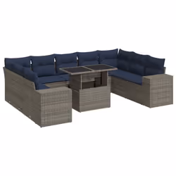 vidaXL Garden Sofa Set 15 Piece with Cushions Outdoor Sofa Poly Rattan Acacia - grey