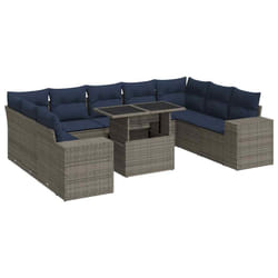 vidaXL Garden Sofa Set 15 Piece with Cushions Outdoor Sofa Poly Rattan Acacia - grey