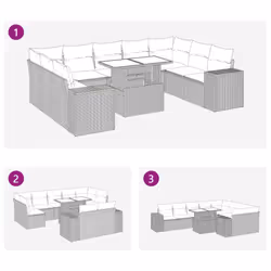 vidaXL Garden Sofa Set 15 Piece with Cushions Outdoor Sofa Poly Rattan Acacia - grey - Additional view 6